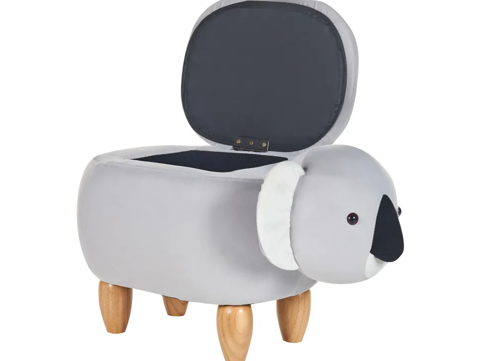 Tamborete Em Veludo Cinzento Com Arrumação Coala