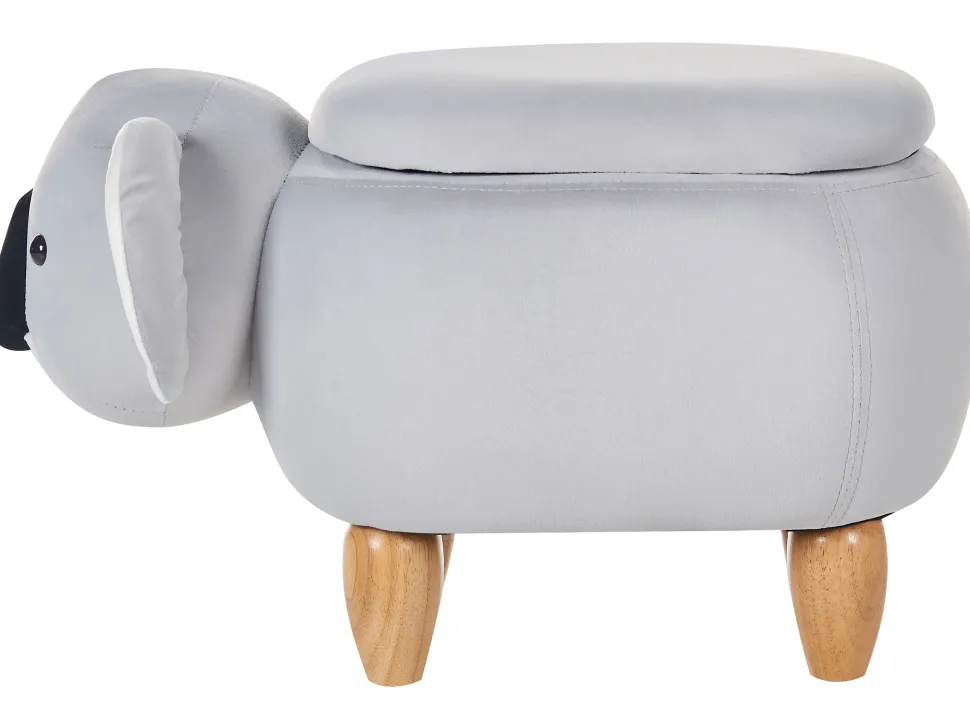 Tamborete Em Veludo Cinzento Com Arrumação Coala