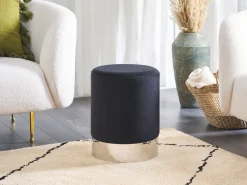 Tamborete Em Veludo Preto Brigitte