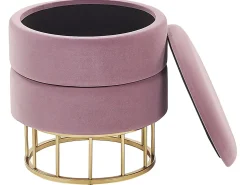 Tamborete Em Veludo Rosa Com Arrumação Elgin