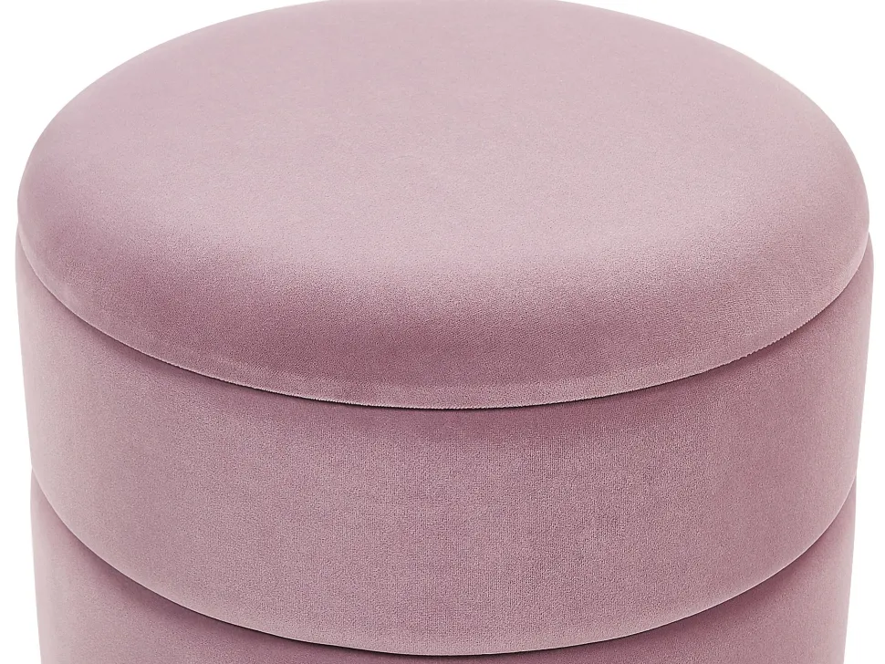 Tamborete Em Veludo Rosa Com Arrumação Elgin