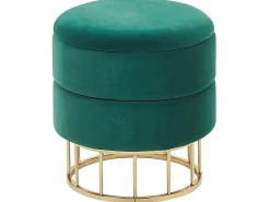 Tamborete Em Veludo Verde Escuro Com Arrumação Elgin