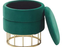 Tamborete Em Veludo Verde Escuro Com Arrumação Elgin