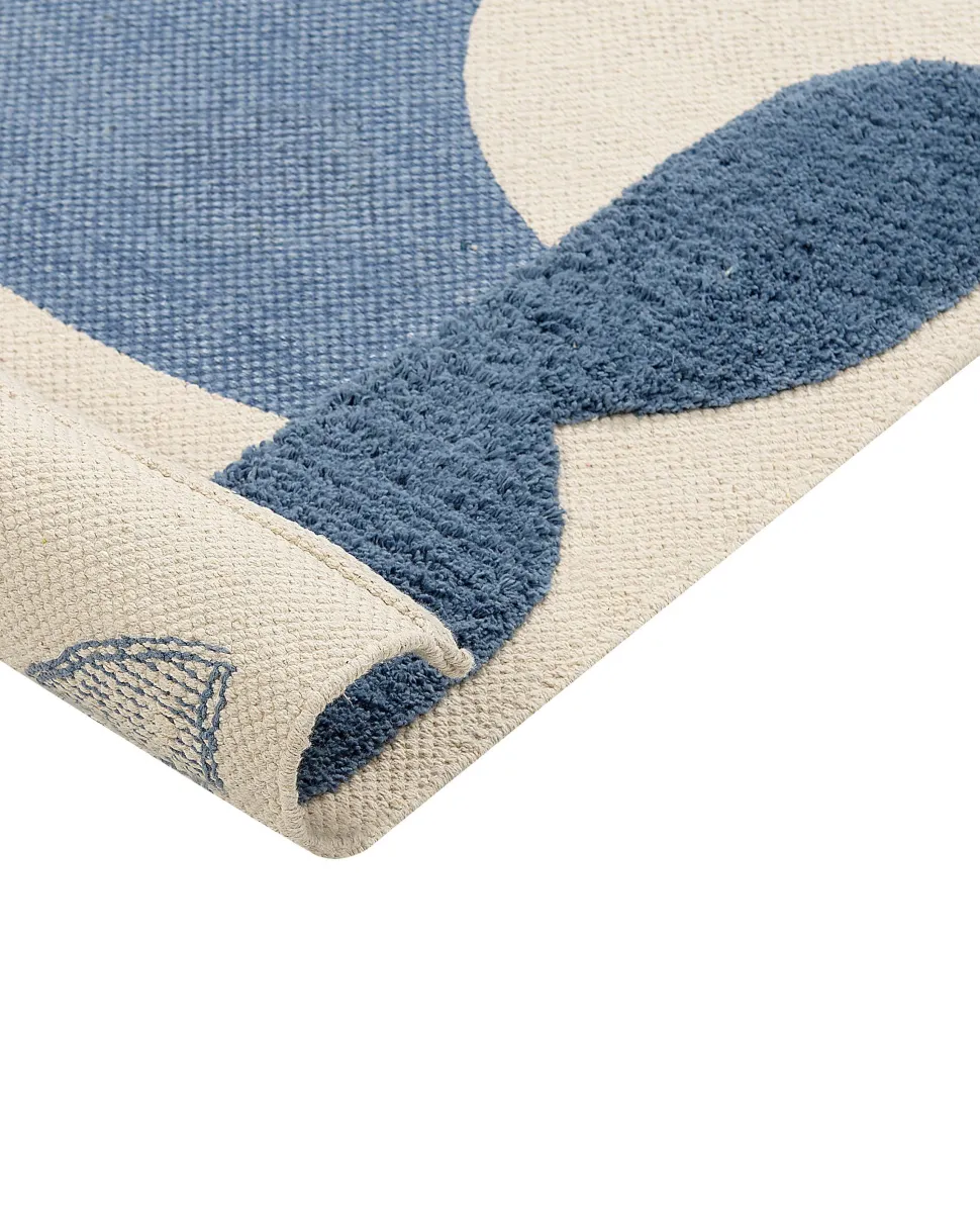 Tapete De Algodao Azul E Creme Com Impressao De Baleia 80 X 150 Cm Selai