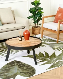 Tapete De Algodao Com Motivo De Folhas Verde 200 X 300 Cm Barzah