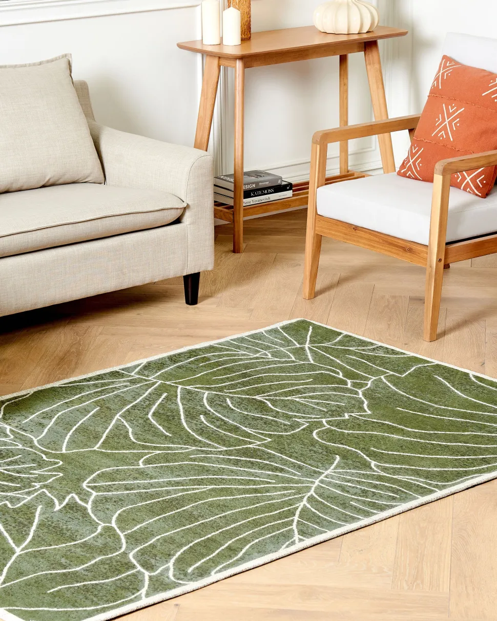 Tapete De Algodao Com Padrao De Planta Verde 200 X 300 Cm Sarmin