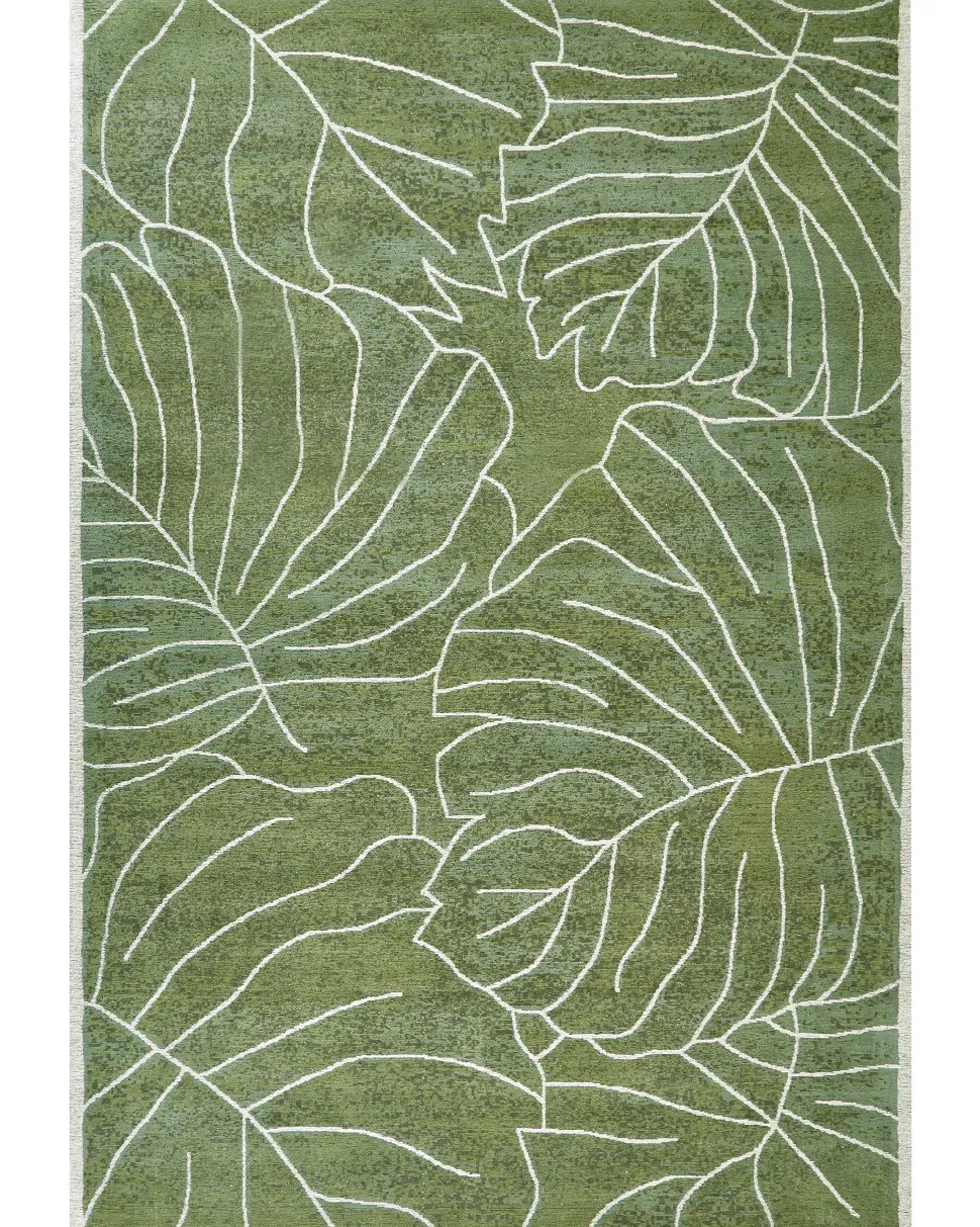 Tapete De Algodao Com Padrao De Planta Verde 200 X 300 Cm Sarmin