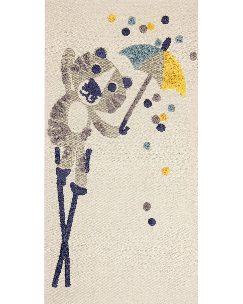 Tapete De Algodao Creme Com Impressao Animal 80 X 150 Cm Singkil