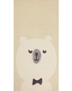 Tapete De Algodao Creme Com Impressao De Urso 80 X 150 Cm Simau