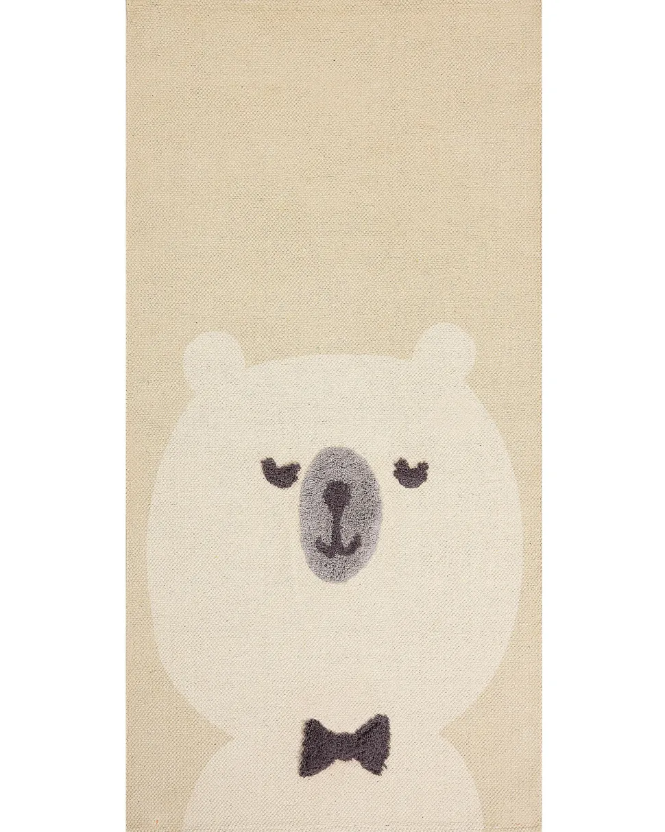 Tapete De Algodao Creme Com Impressao De Urso 80 X 150 Cm Simau