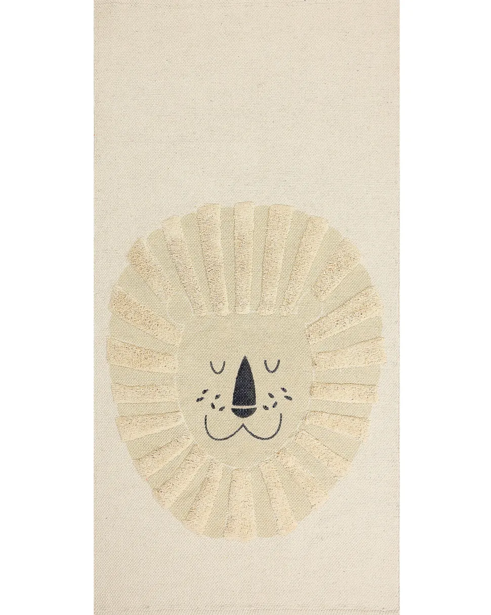 Tapete De Algodao Creme Com Impressao De Leao 80 X 150 Cm Balari