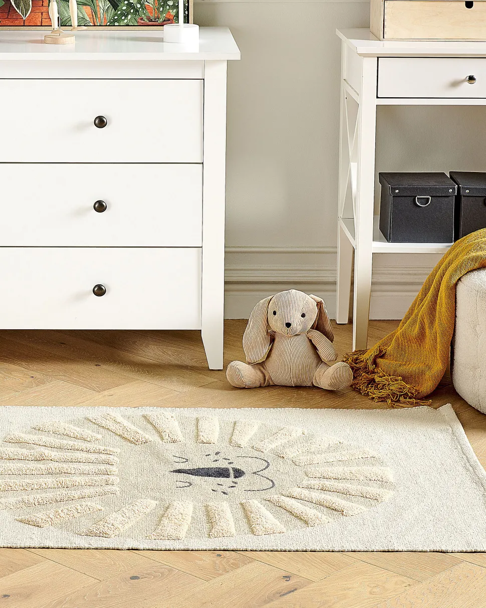 Tapete De Algodao Creme Com Impressao De Leao 80 X 150 Cm Balari