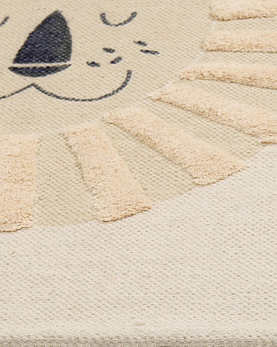 Tapete De Algodao Creme Com Impressao De Leao 80 X 150 Cm Balari