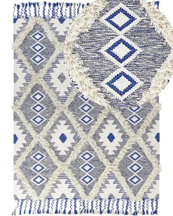 Tapete De Algodao Creme Claro E Azul 140 X 200 Cm Manavgat