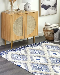 Tapete De Algodao Creme Claro E Azul 140 X 200 Cm Manavgat