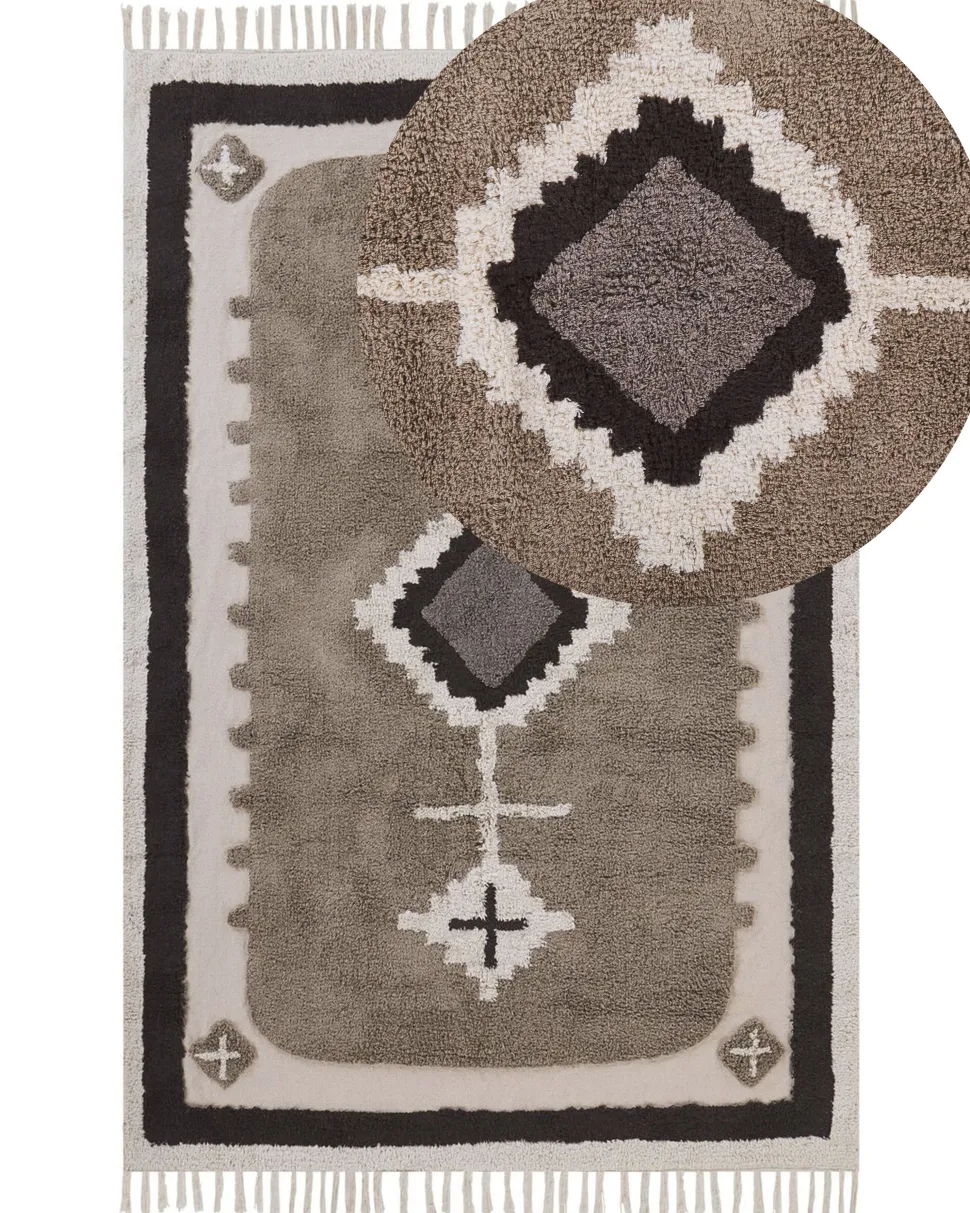 Tapete De Algodao Creme E Castanho 160 X 230 Cm Geyve