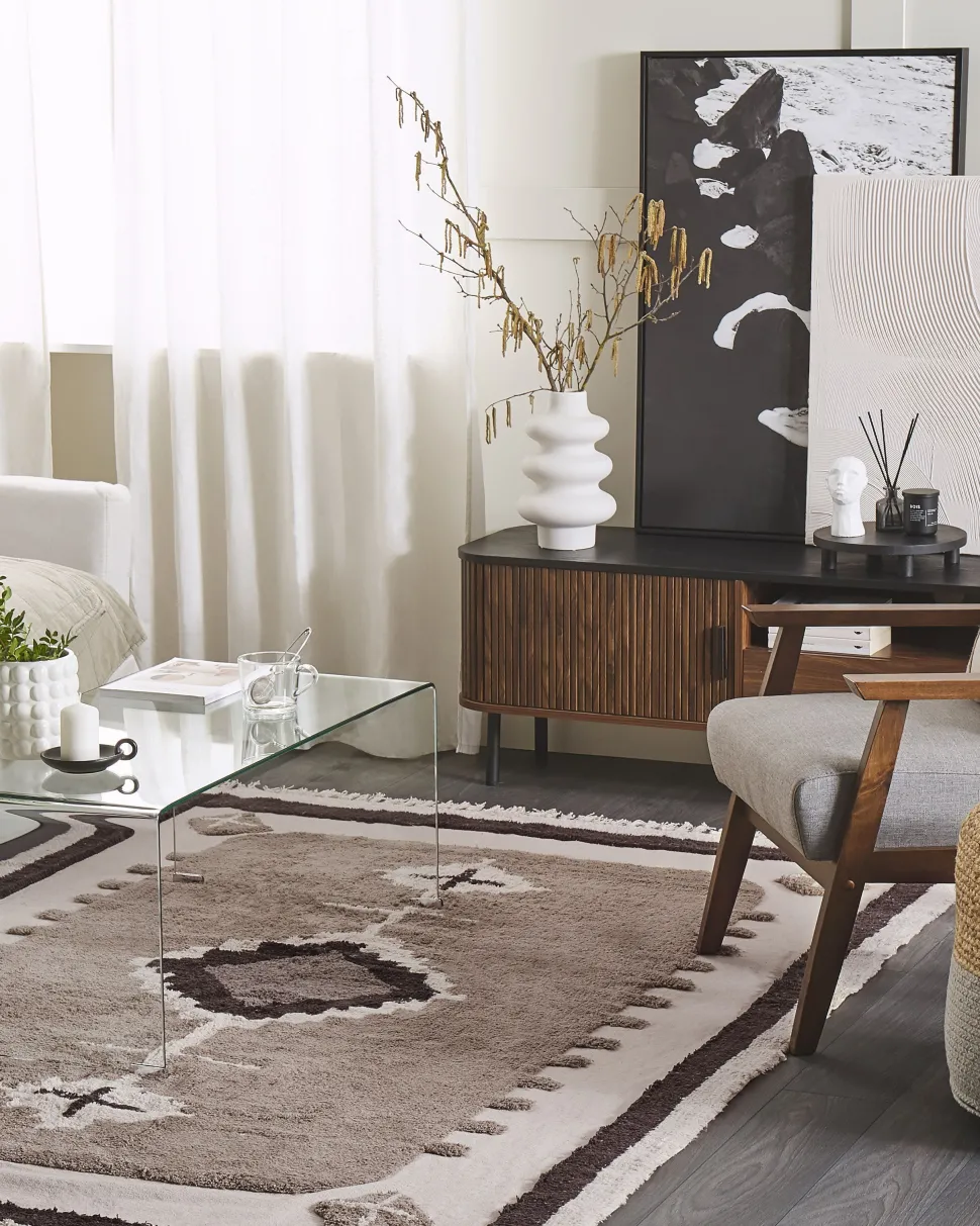 Tapete De Algodao Creme E Castanho 160 X 230 Cm Geyve