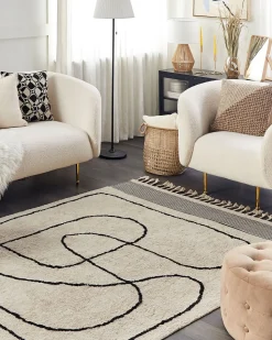 Tapete De Algodao Creme E Preto 160 X 230 Cm Dokuz