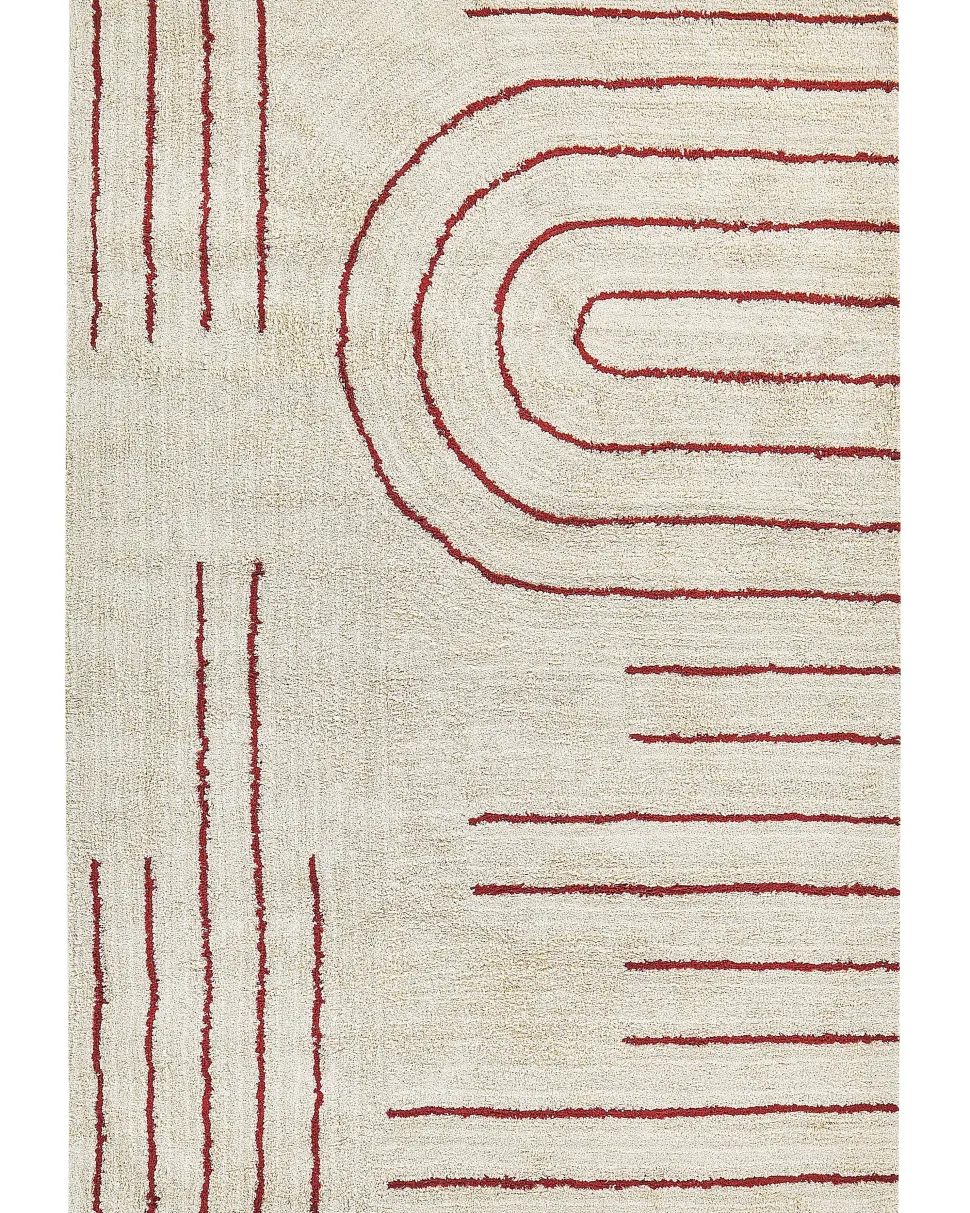 Tapete De Algodao Creme E Vermelho 160 X 230 Cm Tirupati