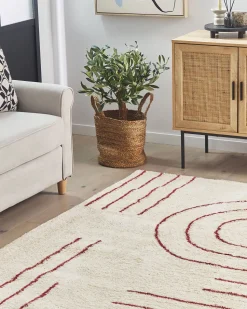 Tapete De Algodao Creme E Vermelho 160 X 230 Cm Tirupati