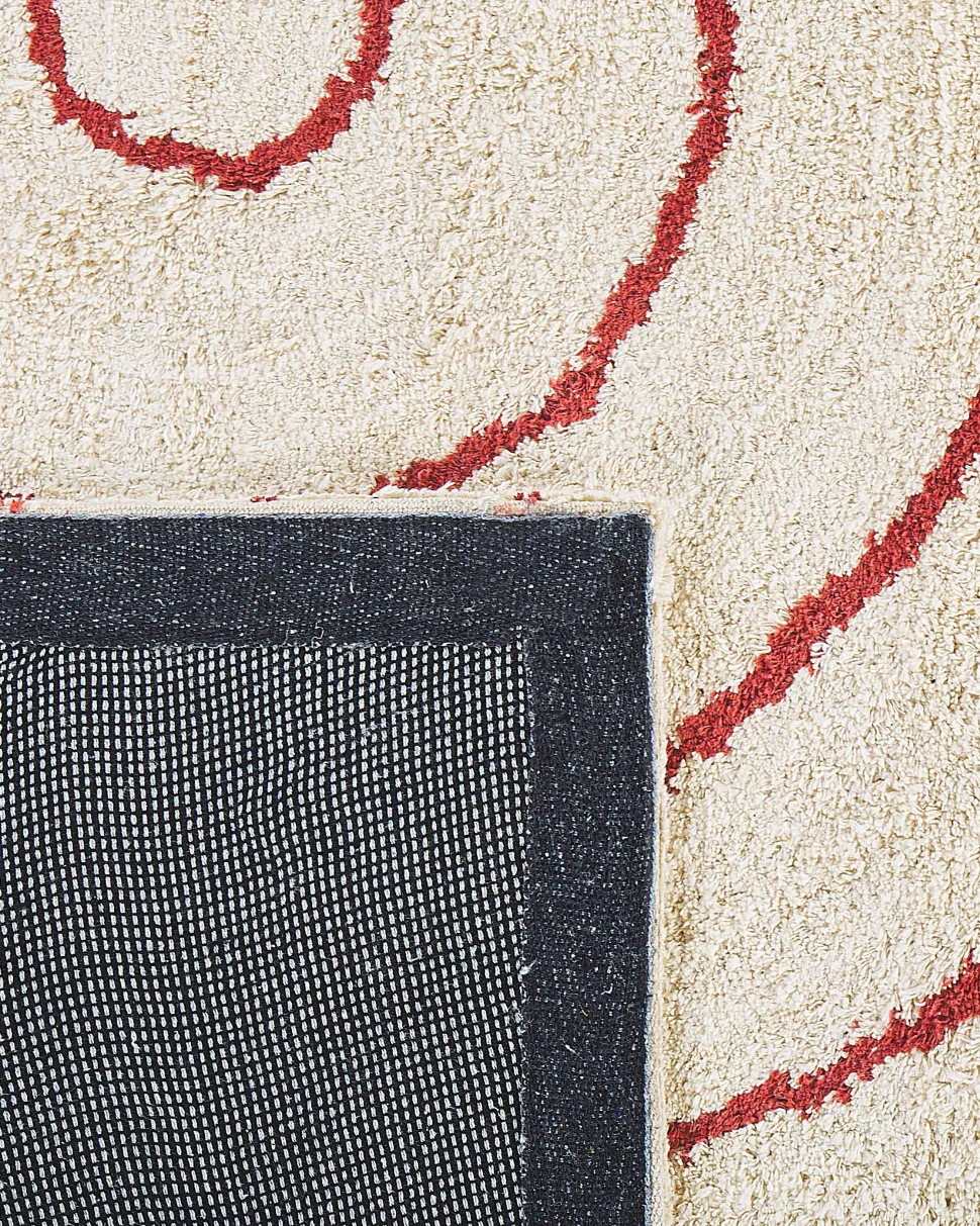 Tapete De Algodao Creme E Vermelho 160 X 230 Cm Tirupati