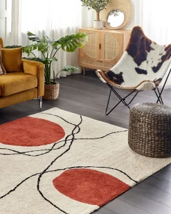 Tapete De Algodao Creme E Vermelho 160 X 230 Cm Bolat