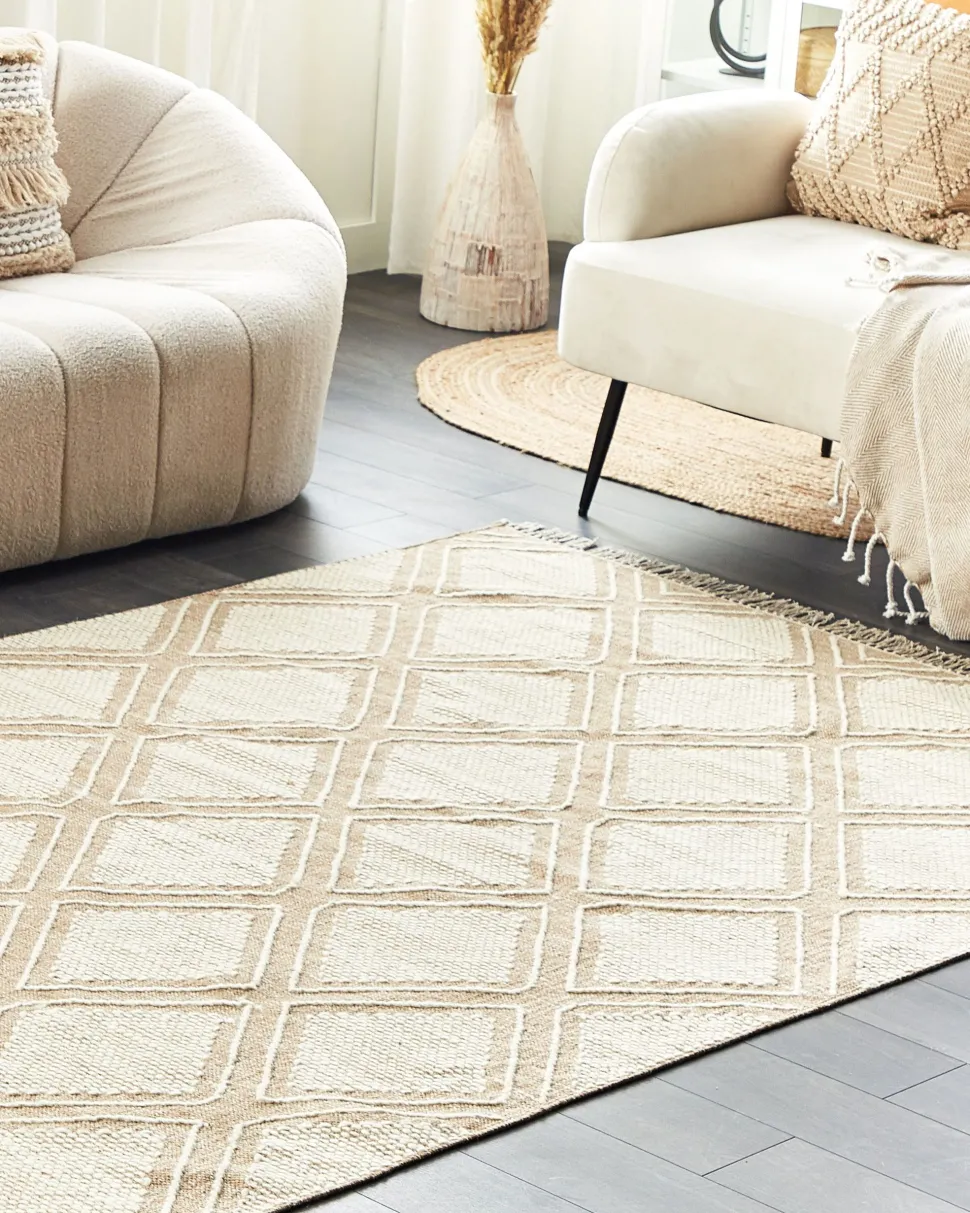 Tapete De Algodao Creme E Branco 160 X 230 Cm Kacem