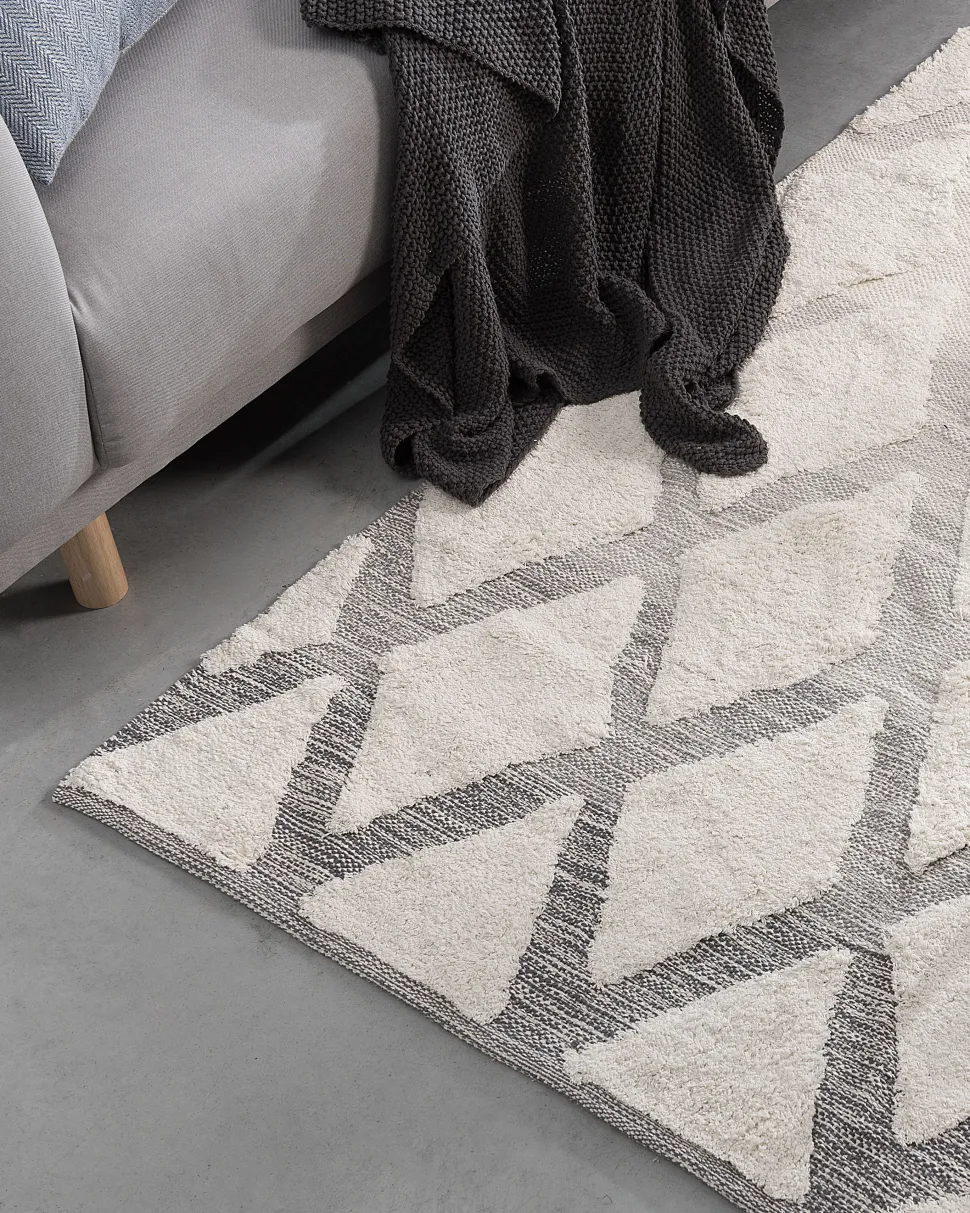 Tapete De Algodao Creme E Cinzento 140 X 200 Cm Pendik