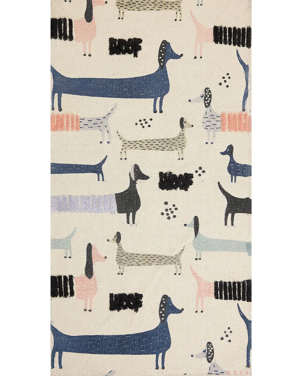 Tapete De Algodao Multicolor Com Impressao De Caes 80 X 150 Cm Temiaj