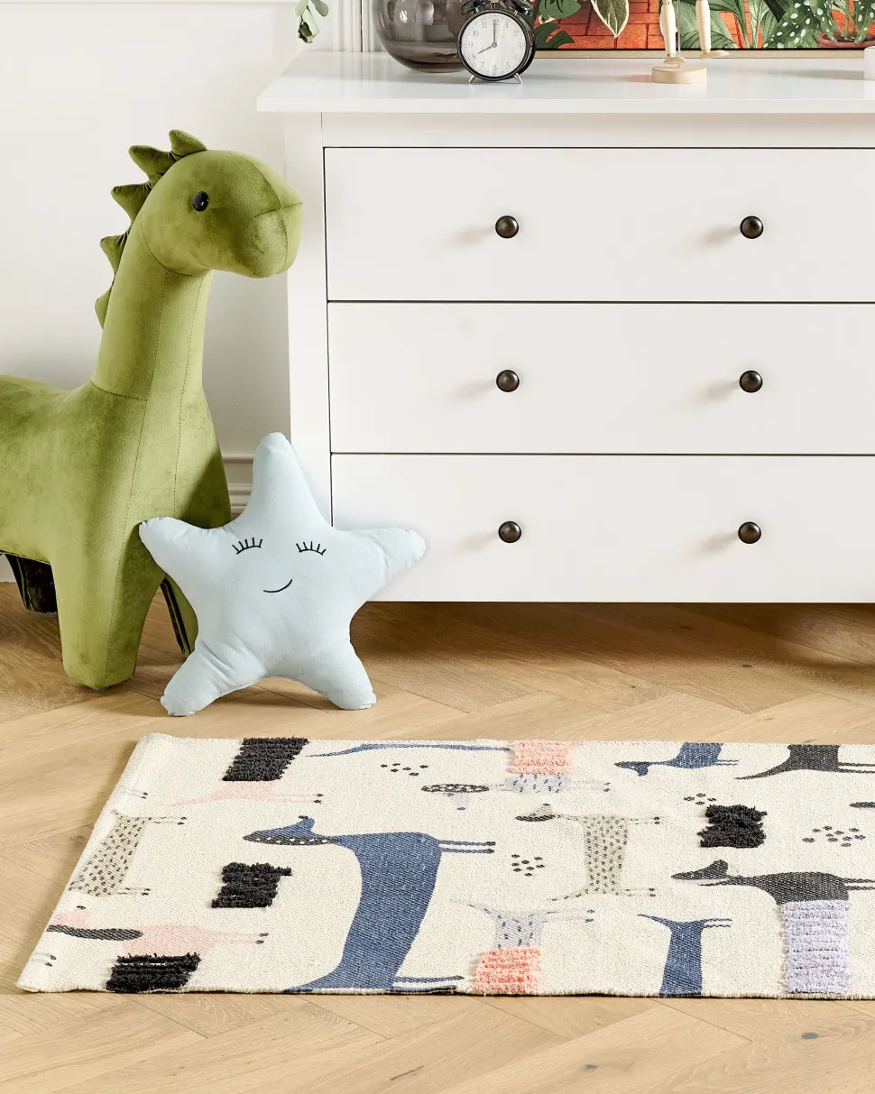 Tapete De Algodao Multicolor Com Impressao De Caes 80 X 150 Cm Temiaj