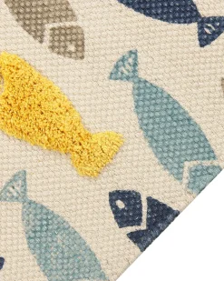 Tapete De Algodao Multicolor Com Impressao De Peixes 80 X 150 Cm Ipuh