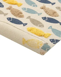 Tapete De Algodao Multicolor Com Impressao De Peixes 80 X 150 Cm Ipuh