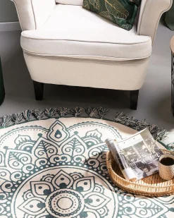 Tapete De Algodao Redondo Creme E Verde O 120 Irice