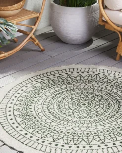 Tapete De Area Redondo Reversivel Verde E Branco 140 Cm Yalak