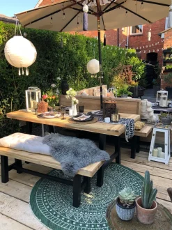 Tapete De Area Redondo Reversivel Verde E Branco 140 Cm Yalak