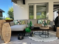 Tapete De Area Redondo Reversivel Verde E Branco 140 Cm Yalak