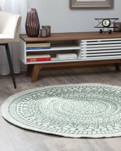 Tapete De Area Redondo Reversivel Verde E Branco 140 Cm Yalak