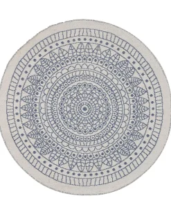 Tapete De Area Redondo Reversivel Azul E Branco 140 Cm Yalak