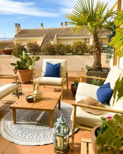 Tapete De Area Redondo Reversivel Azul E Branco 140 Cm Yalak