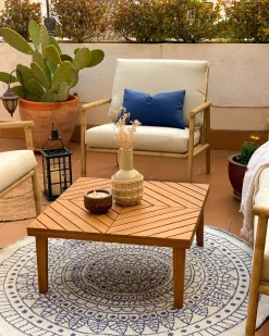 Tapete De Area Redondo Reversivel Azul E Branco 140 Cm Yalak