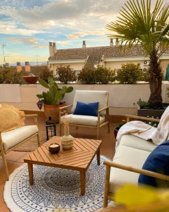 Tapete De Area Redondo Reversivel Azul E Branco 140 Cm Yalak