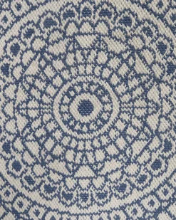 Tapete De Area Redondo Reversivel Azul E Branco 140 Cm Yalak