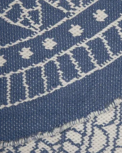 Tapete De Area Redondo Reversivel Azul E Branco 140 Cm Yalak