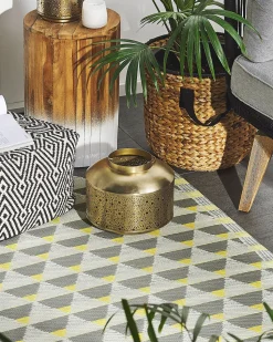 Tapete De Exterior Amarelo E Cinzento 120 X 180 Cm Hisar