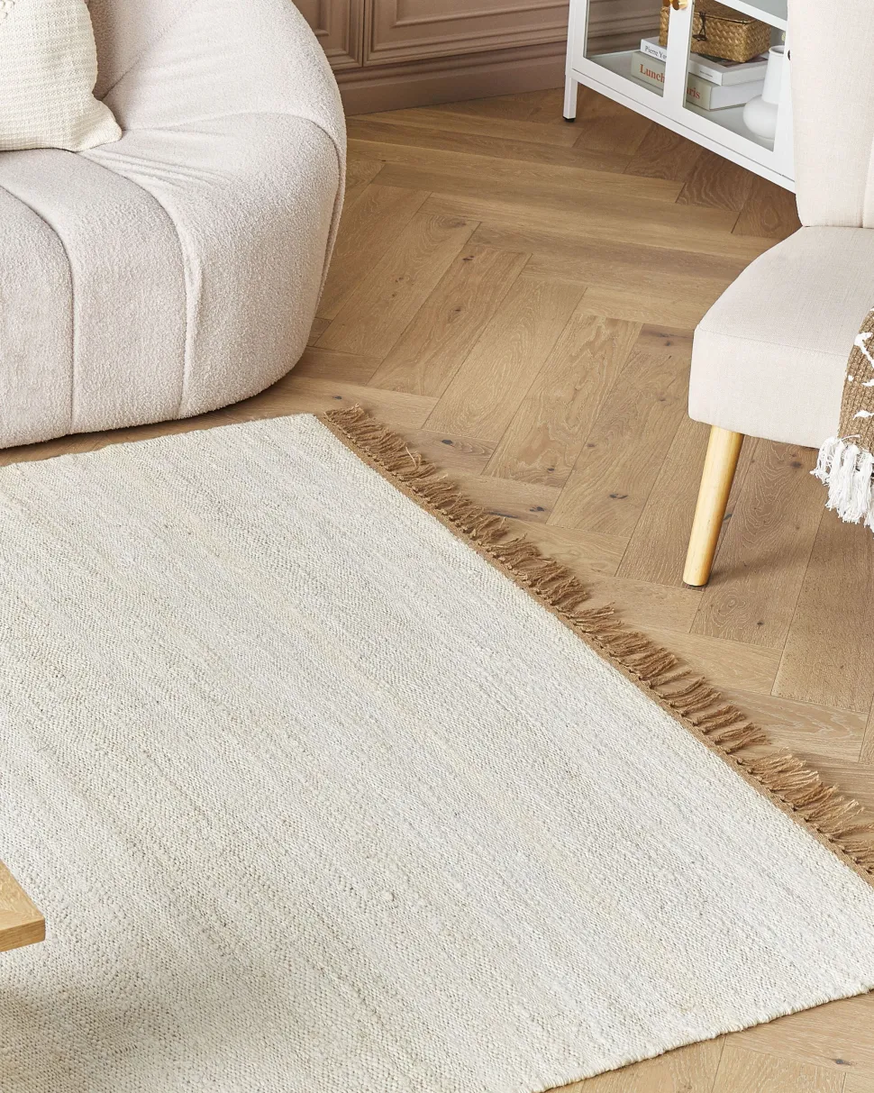 Tapete De Juta Creme Claro E Castanho 160 X 230 Cm Lunia