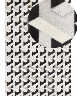 Tapete De Pele Genuina Preta E Cinzenta 160 X 230 Cm Narman