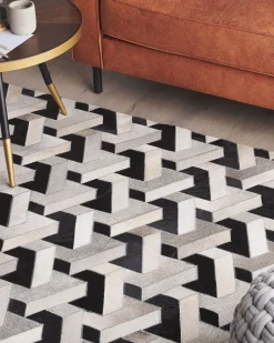 Tapete De Pele Genuina Preta E Cinzenta 160 X 230 Cm Narman