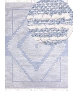 Tapete Em Algodao Azul E Branco 160 X 230 Cm Ansar