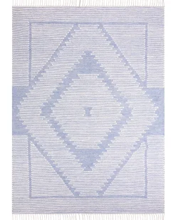 Tapete Em Algodao Azul E Branco 160 X 230 Cm Ansar