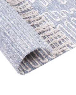 Tapete Em Algodao Azul E Branco 160 X 230 Cm Ansar